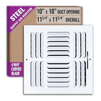 Fits0x0 Duct Opening 4 Way Fixed Curved Blade Air Supply 10'' X 10'' 4-WAY 1