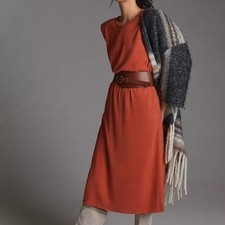 Eri + Ali Anthropologie Orange Knit Sleeveless Midi Dress Padded Shoulder Small