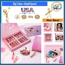 16 PCS Lip Gloss Set for Women  Girls Long Lasting Iridescent Pink