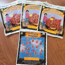 Lot of 4 VTG Sun Hill Halloween Leaf Bags 3 Stuff-a-Pumpkin, 1 Hanging Pumpkins