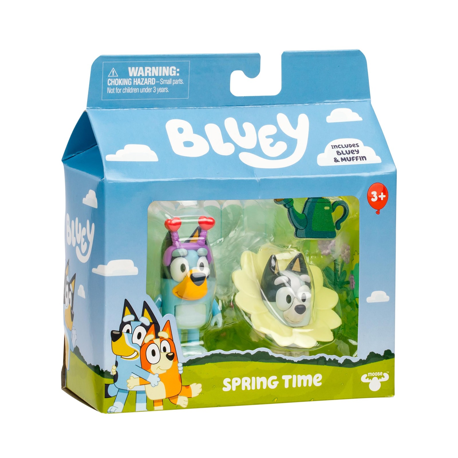 Bluey and Muffin 2-Pack Toy Figure Playset, Spring Time 2.5 inches, Blue, Red