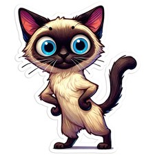 Cute Siamese Cat Standing - Vinyl Decal Sticker - Car Window Laptop - 444