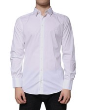 Dolce & Gabbana White Cotton Long Sleeve GOLD Dress Men's Shirt