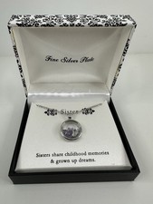 Sister Floating Charm Necklace Purple Stones Fine Silver Plated New Gift Box
