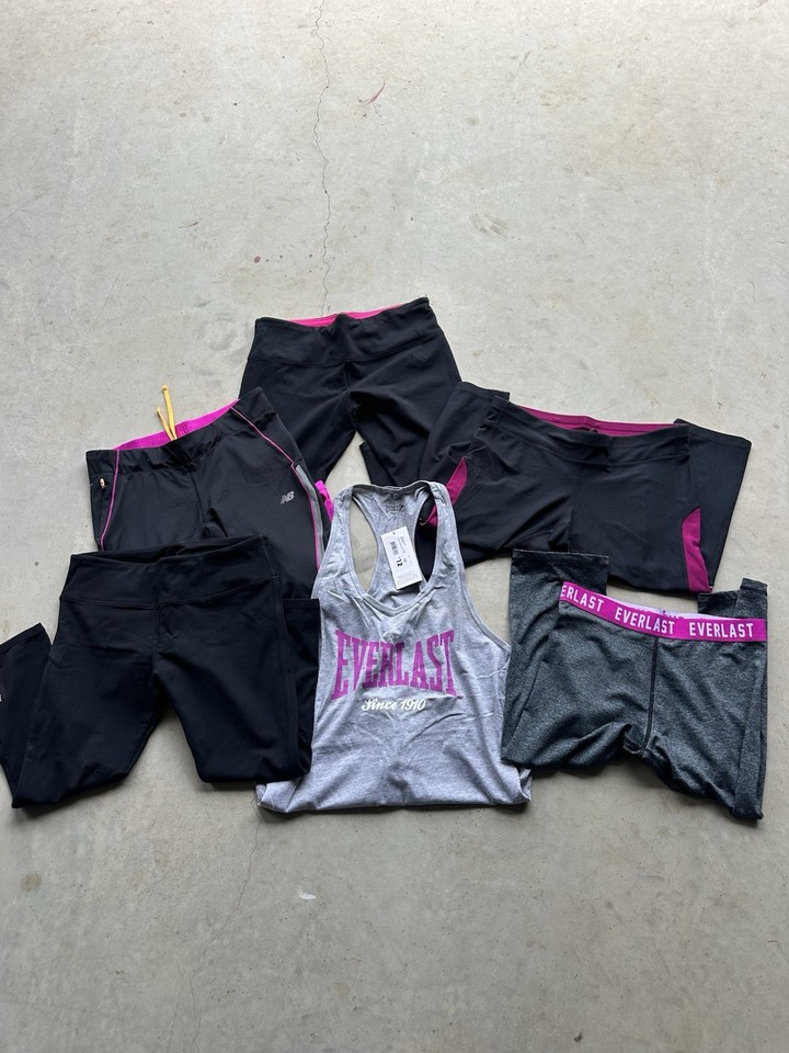 Everlast Women’s 6pc Activewear Set M Black Grey pink Tank Leggings, New balance