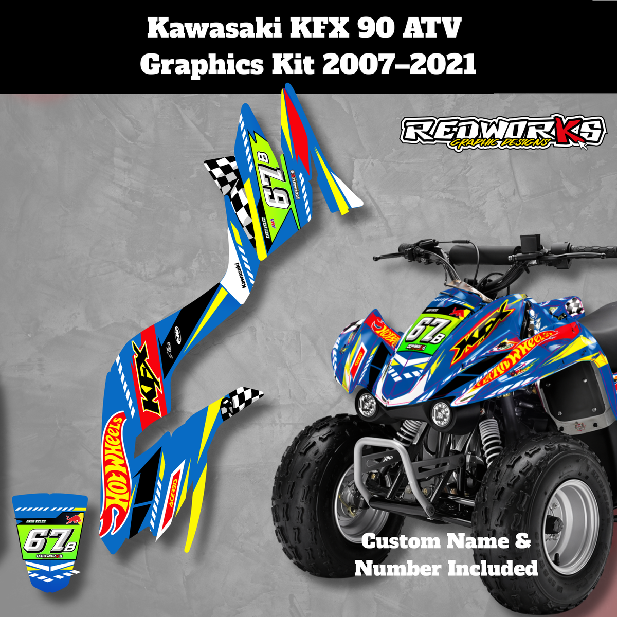 Kawasaki KFX 90 ATV Graphics Kit 2007–2021 Custom Number Name