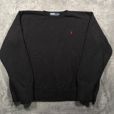 Polo Ralph Lauren Sweater Mens XL Black Pony Logo Knitted Warm Wear Crew Neck