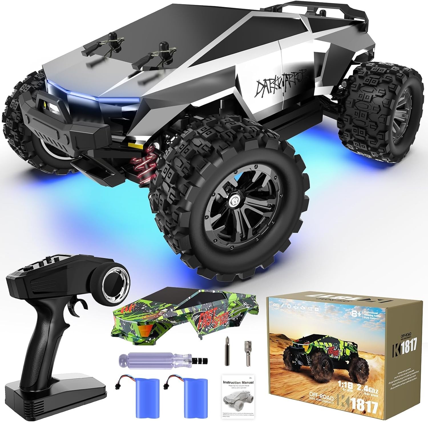 1/18 Brushless RC Cars for Adults Fast 50+ Mph, RC Trucks 4X4 Offroad ...