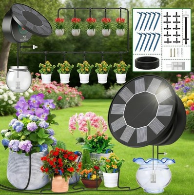 Automatic 50FT Solar Drip Irrigation System Kit Plant Watering Timer Set Garden
