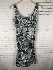 Suzi Chin Maggy Boutique Dress Size 6 Women's Rouched Black Silver Paisley DAS 