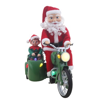 Mr. Christmas Motorcycle Santa and Elf in Sidecar with Music
