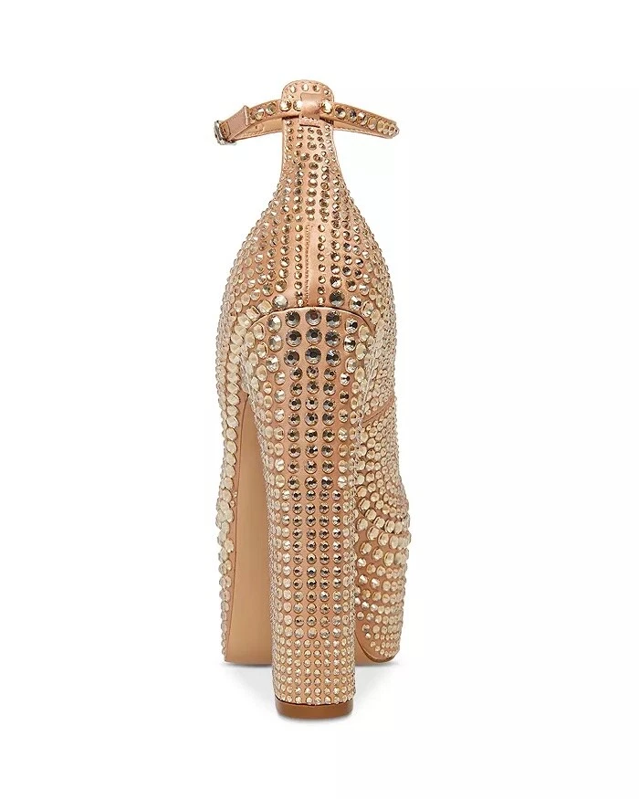 Zapatos de salón Steve Madden Skyrise estrás tacón bloque correa al tobillo punta almendra moda Foto 3 de 4