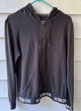 Victoria Secret Sport Women's Black Full Zip Front Hoodie w/ Pockets  Medium