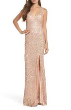 Women's MAC Duggal Sequin Slit Gown, Size 4 - Metallic