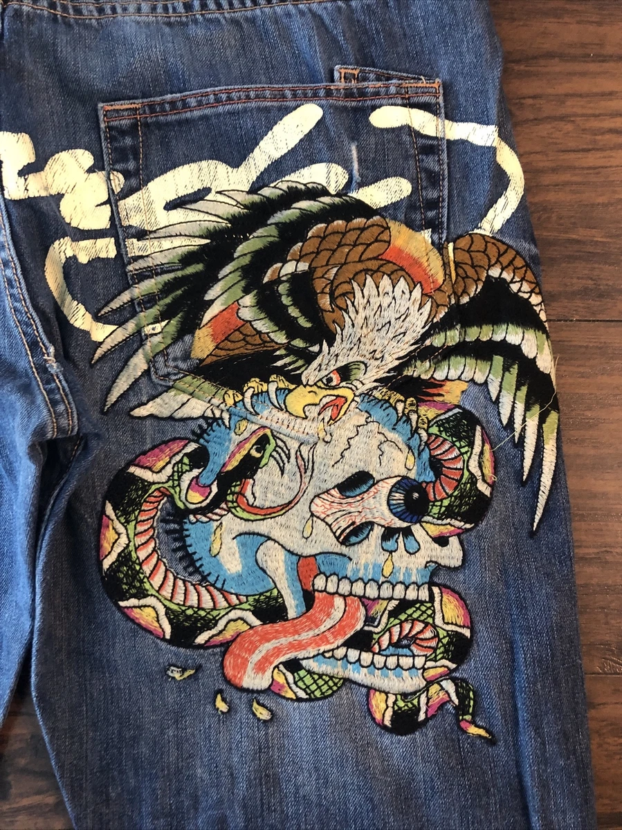 Vintage 2000s Ed Hardy By Christian Audigier Bedazzled Jeans Raw