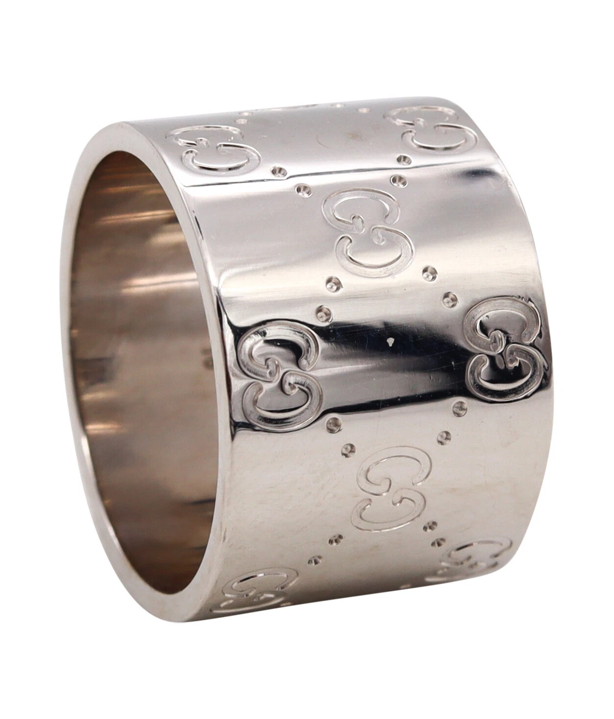 Bague éternité extra large 14 mm Gucci Milan avec multiples icônes logo GG en 18 carats 