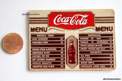 Miniature Coca Cola Menu Board Wall Sign 1:12 Scale Diner Restaurant Sandwiches