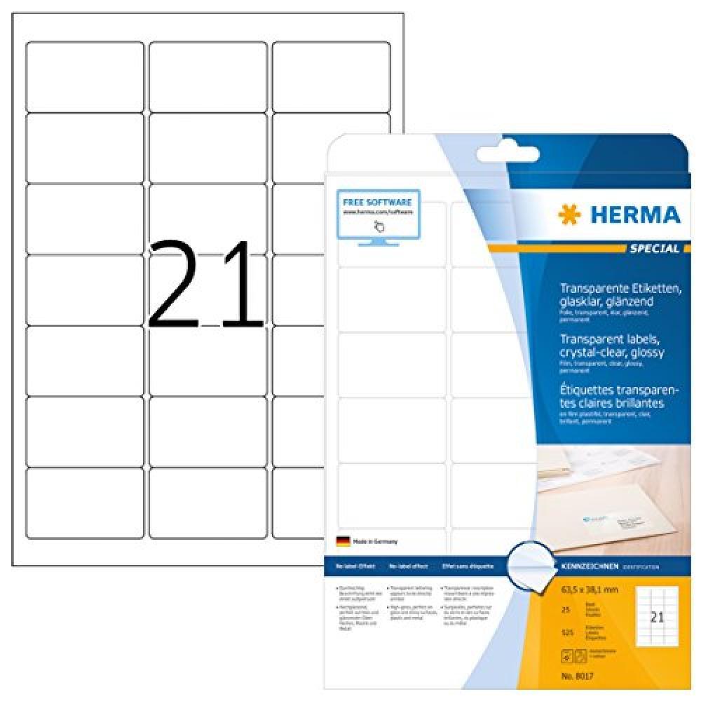 Herma Etiketten transparent glasklar A4 63,5x38,1mm 525 St. - NUOVO