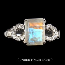 925 Sterling Silver Ring Octagon Moonstone 9x7mm Gemstone Jewelry Size 6.5