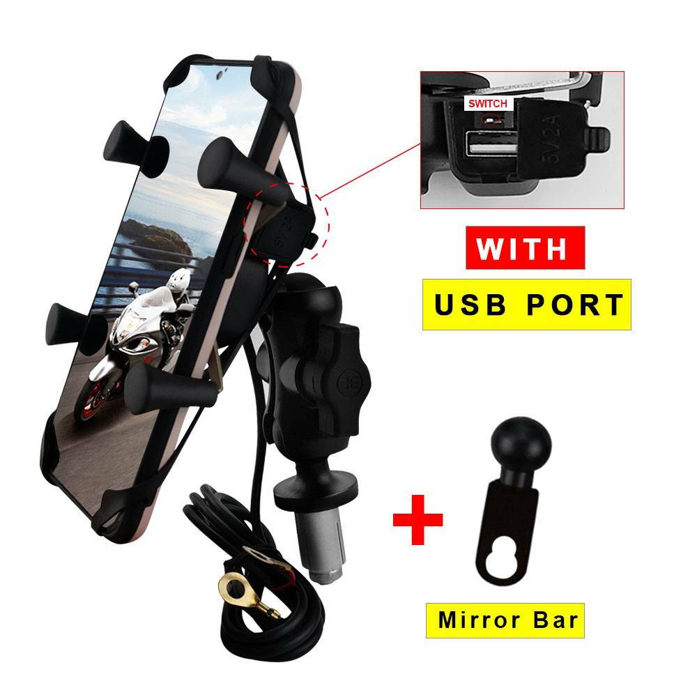 Motorcycle Phone Holder with USB Charger Cell For Kawasaki