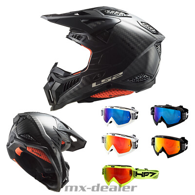 LS2 MX703 EVO X-Force Solid Carbon  MX Helm Crosshelm Motocross + HP7 Crossbrill