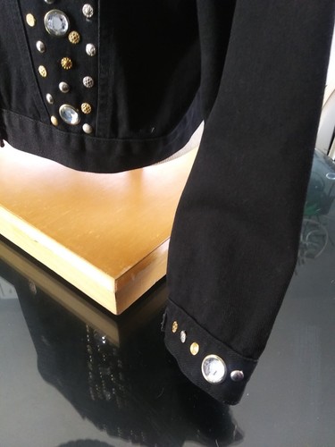 Chaqueta de mezclilla negra con cuentas deslumbrantes Gazoz grande EE. UU. retro moda - Imagen 8 de 12