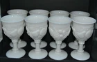8 Vintage Westmoreland Milk Glass Goblets Della Robbia Footed Water Wine Glasses