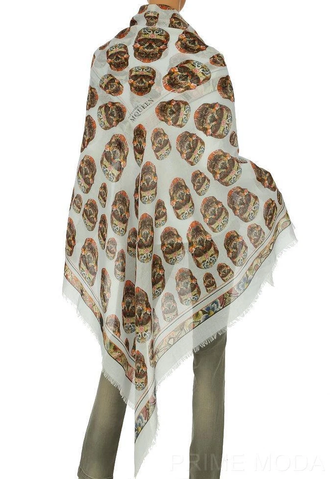 NUEVO ALEXANDER McQUEEN CUADRADO AZUL MODAL SEDA PATCHWORK ScULL BUFANDA DE GRAN TAMAÑO Foto 4 de 4