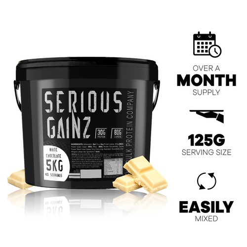Serious Gainz Weight Gainer 5kg Muscle Mass Gain Protein Powder Shake White Choc - Picture 5 of 7