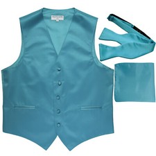 New Men's Solid Tuxedo Vest Waistcoat Free Style Self-tie Bowtie Set Aqua Blue