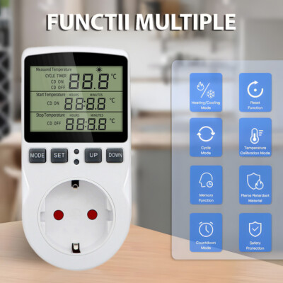 Produktbild von Digitaler Temperaturregler Steckdose 230V Mit Fühler – Heiz- & Kühlmodus, Feuchtigkeitsregelung Für Gewächshaus, Terrarium & Kühlschrank