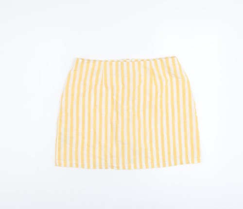 Miss Selfridge Womens Yellow Striped Polyester A-Line Skirt Size 12 Button - Picture 2 of 10