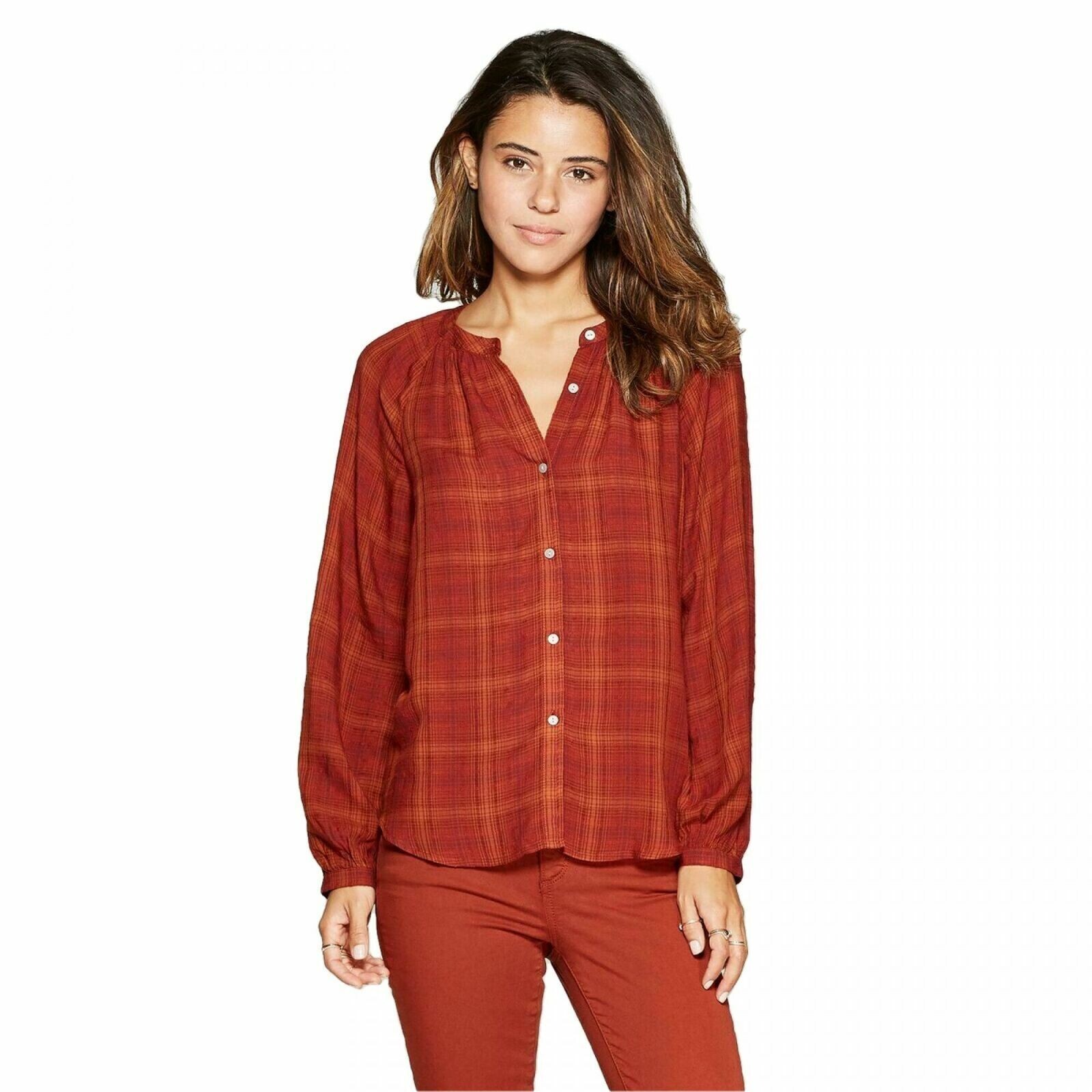 Universal Thread Top Medium Burnt Orange Plaid Bu… - image 13