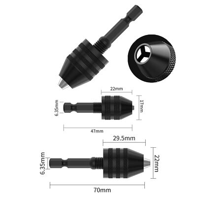1/4'' Hex-Shank 0.3-6.5mm Impact Driver Keyless Drill Bit Chuck Adapter Converter