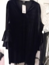 Pep &Co Women's  Black Vlour Tunic With Tiered Sleeve Detail Size 16 New With...