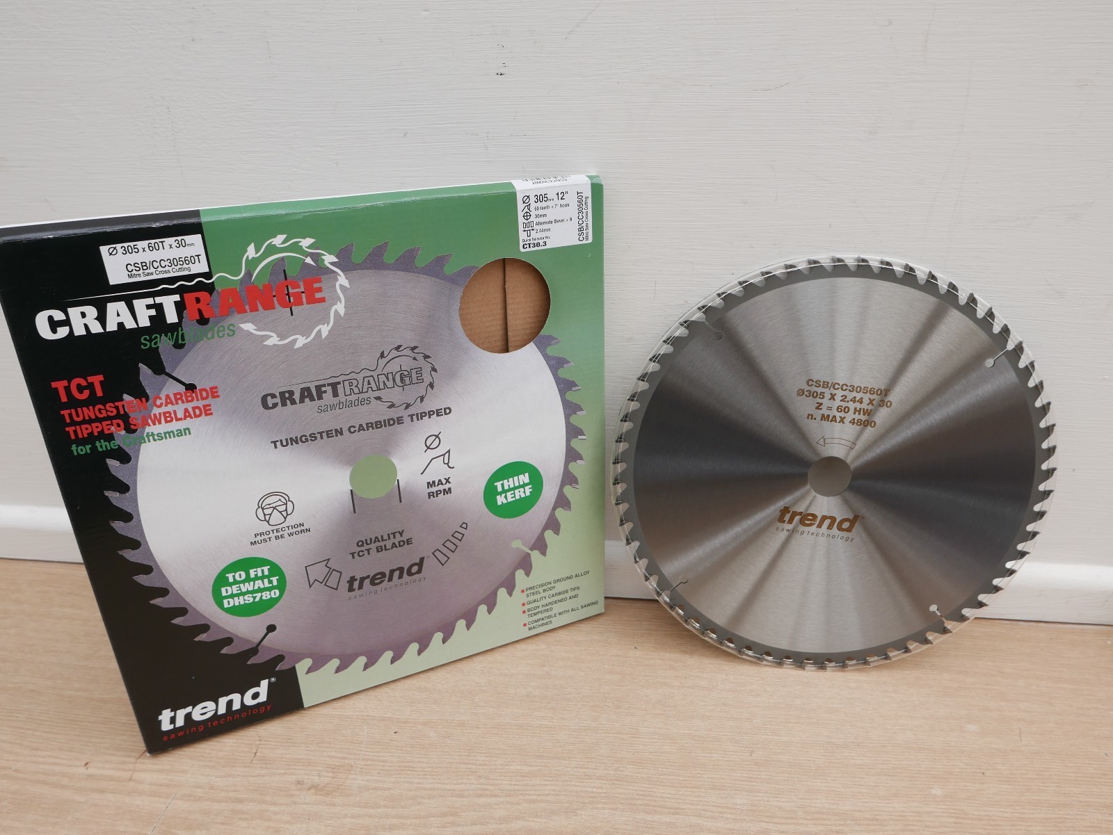 TREND CSB/CC30560T 305MM X 30MM 60T TCT THIN KERF MITRE SAW BLADE DEWALT DHS780