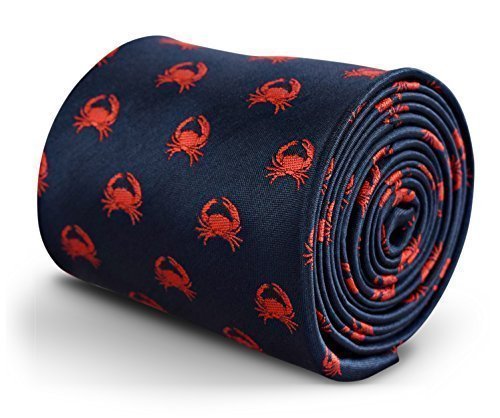 Frederick Thomas Designer Mens Tie - Dark Navy Blue - Embroidered Lobster Crab