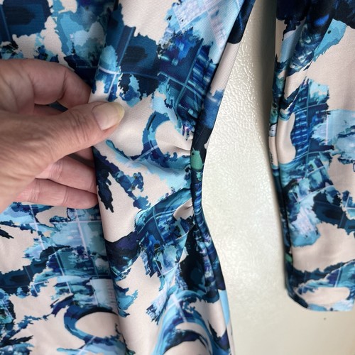Ripley Rader Blue Ocean Wave Ruched Mini Dress Size 2 Boat Neck Long Sleeve - Picture 9 of 17