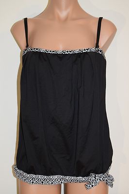 NWT 24&Ocean Brand Swimsuit Bikini Tankini Top Black Removable Straps Sz XL