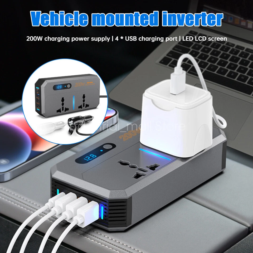 200W Charging Power Inverter Car Socket DC AC USB Fast Charger Power Adapter CN - Image 3 of 4
