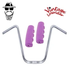 Original Lowrider 13" 22.2 D Handlebar Chrome 0214 120mm Grips Solid/Purple