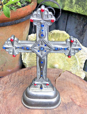 Vintage Spanish cross chapel church altar table paste stones 10" high 1950's
