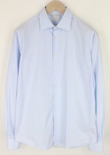 SUITSUPPLY Shirt 39L/15 1/2L Slim Blue Cotton Stripe Long Sleeve Classic 