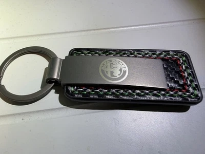 Alfa Romeo Metal And Carbon Fibre Style Leather Keyring , ITALIAN flag Stitching - Image 1 of 3