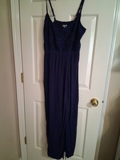 Allison Brittney SZ XL Purple Navy Maxi Dress Adjustable Spaghetti Strap