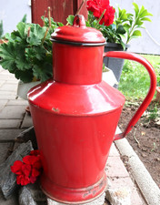 Gro&szlig;e Rote Emaille Kanne mit Deckel 30cm Vintage Shabby Chic Deko