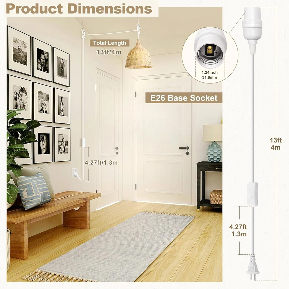 Hanging Lantern Extension Cord Cable E26 Pendant Light Socket On Off Switch 1... - Image 4 of 4