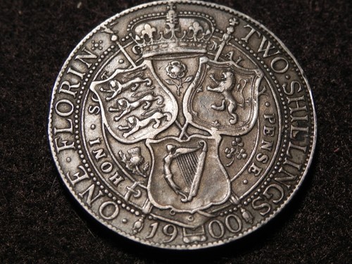 GREAT BRITAIN 1900 Florin Victoria .925 Silver Coin Km 781 EF