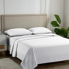Carressa Linen Luxury Egyptian Cotton Queen Queen, 02: Stripe - Crisp White