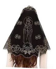 Church Veil Lace Mantilla - D Shape Virgin Mary Embroidery Head Black-gold